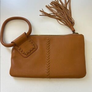 HOBO Caramel Leather Wristlet with Tassel